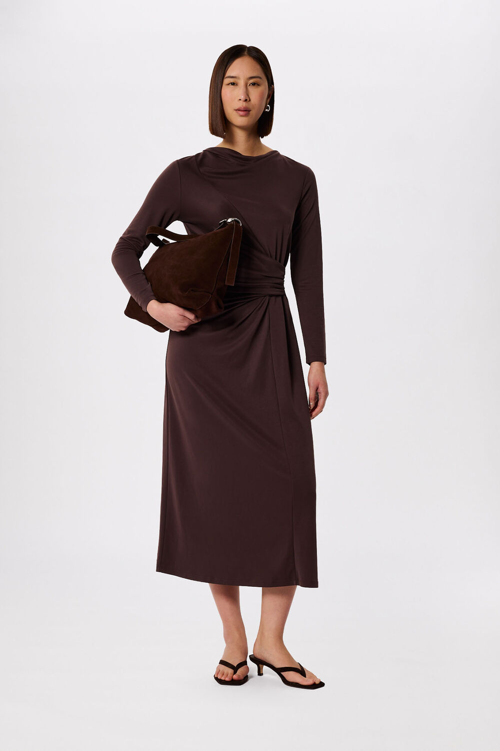 Chocolate Petite Ruched Detail Midi Dress