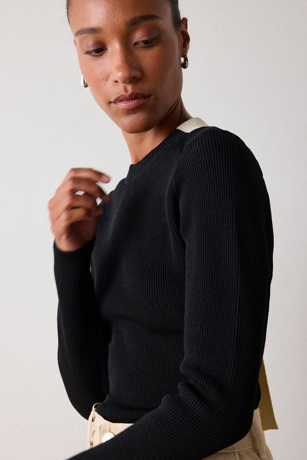 Black Tie Back Rib Knit Top