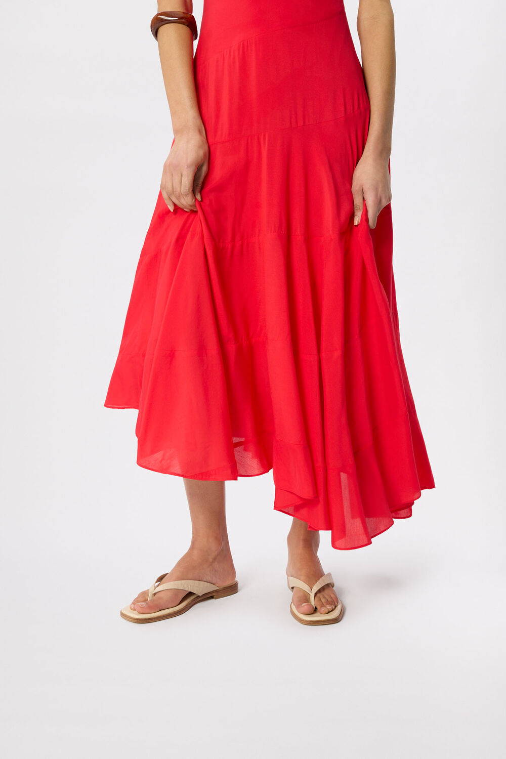 Red Sleeveless Tiered Midi Dress