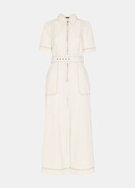 Denim Pintuck Belted Jumpsuit
