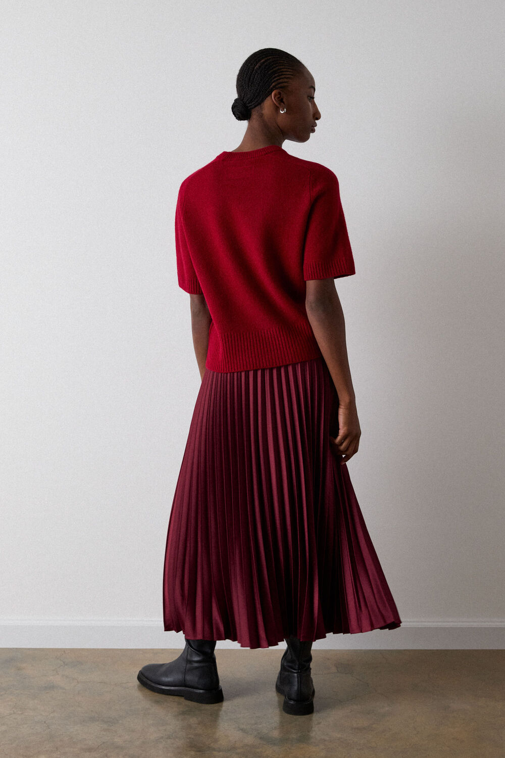 Petite Satin Pleated Midi Skirt