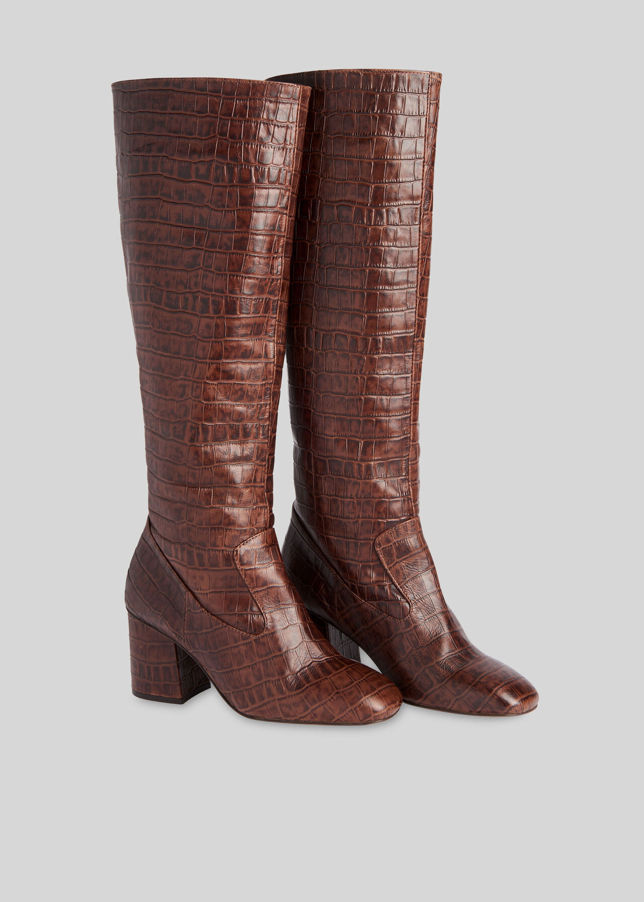 Hazel Croc Knee High Boot Brown