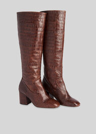 Hazel Croc Knee High Boot Brown