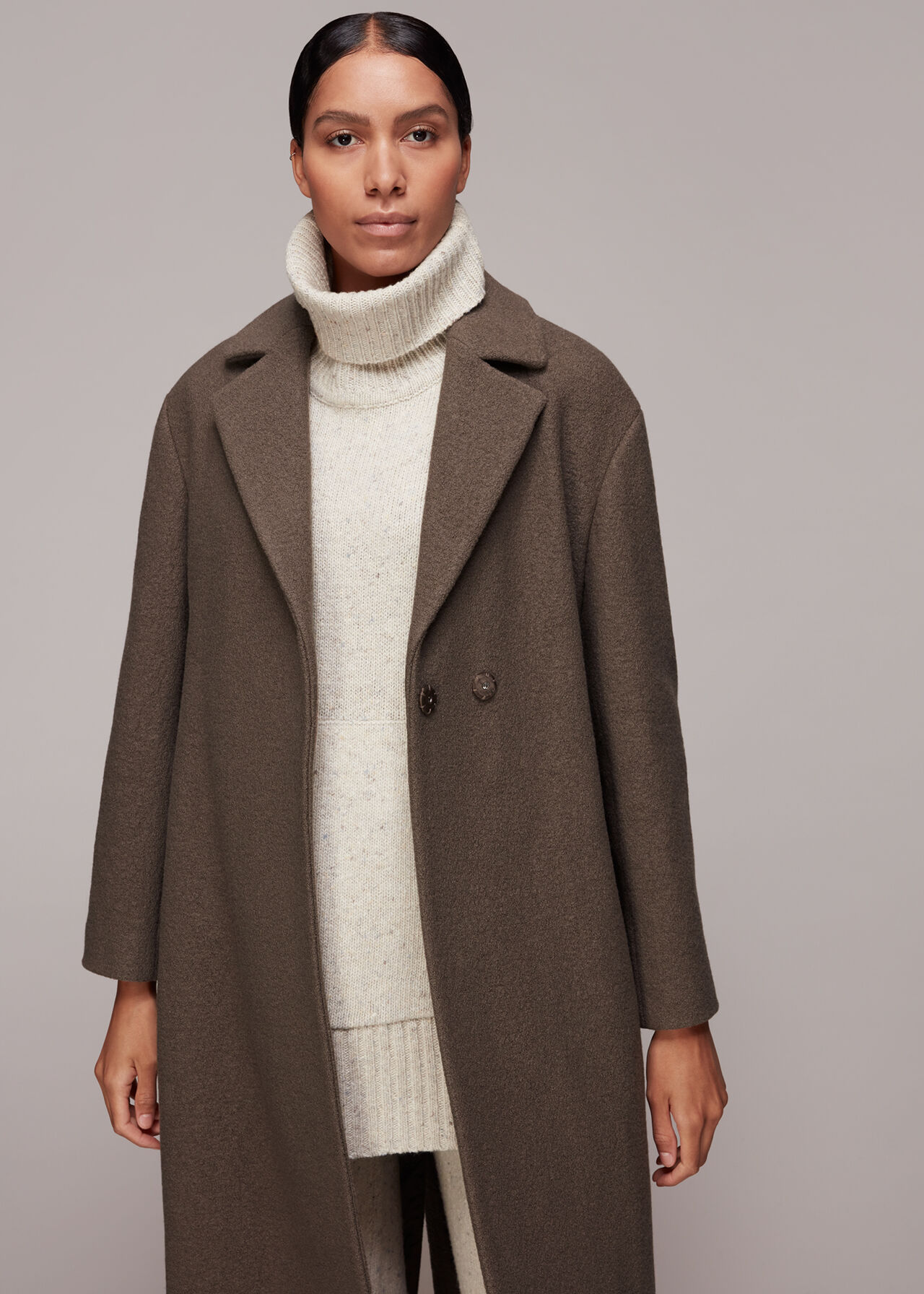 Neutral Tie Waist Wool Coat | WHISTLES