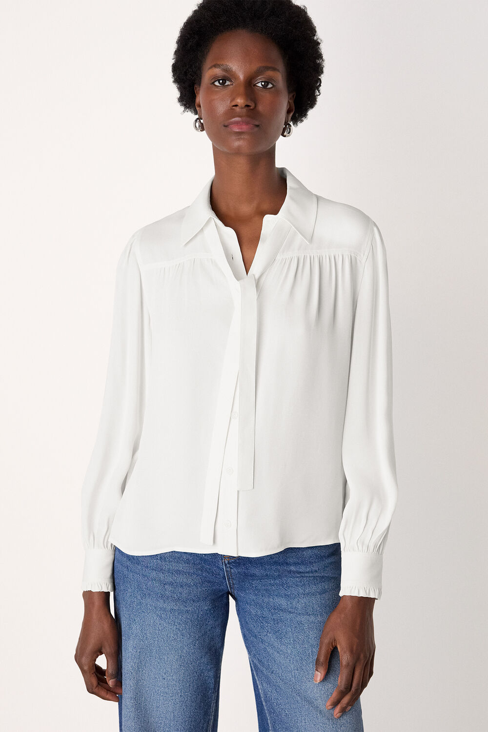 Ivory Tie Detail Crepe Blouse