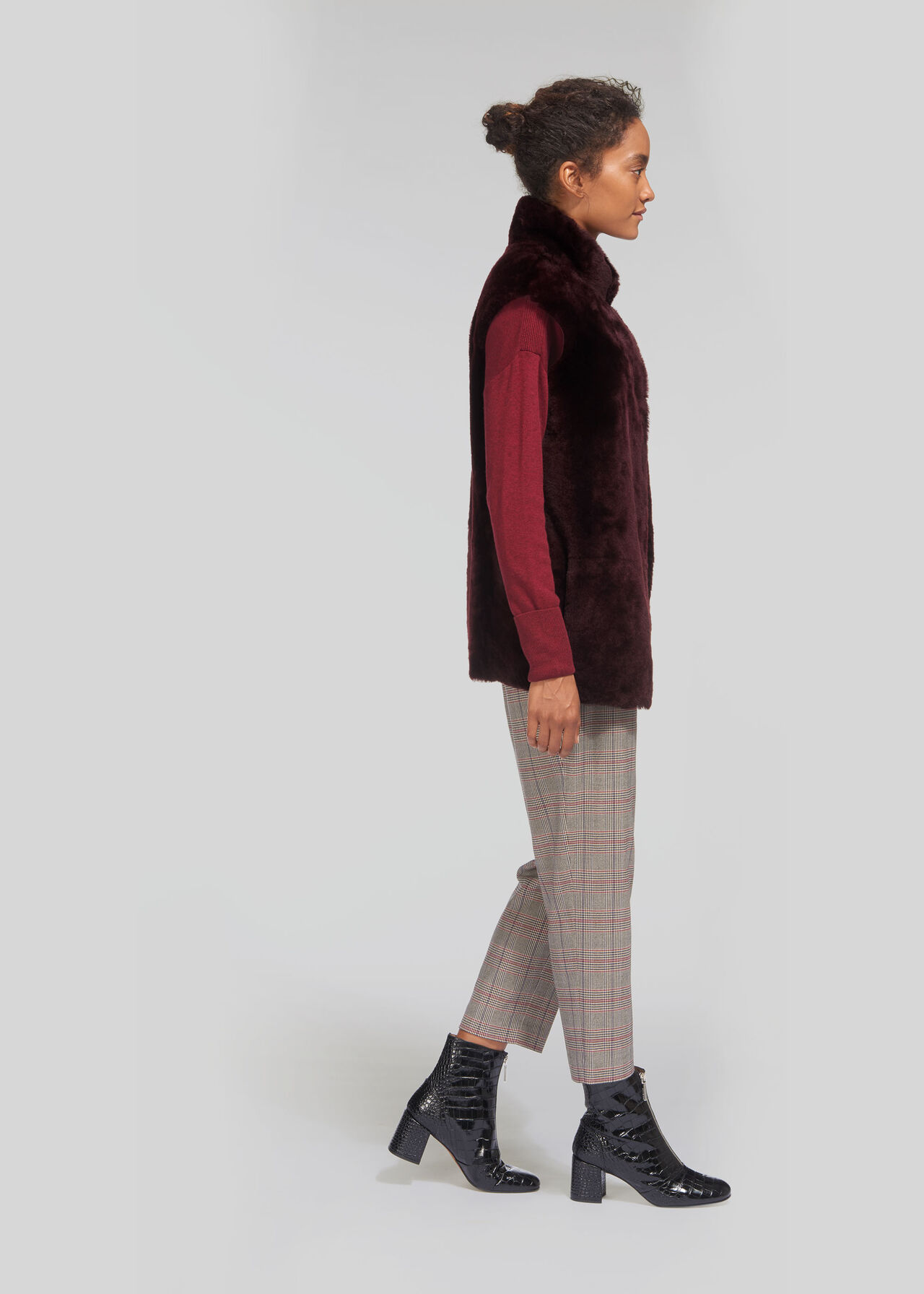 Meri Longline Sheepskin Gilet, Burgundy WHISTLES Whistles UK
