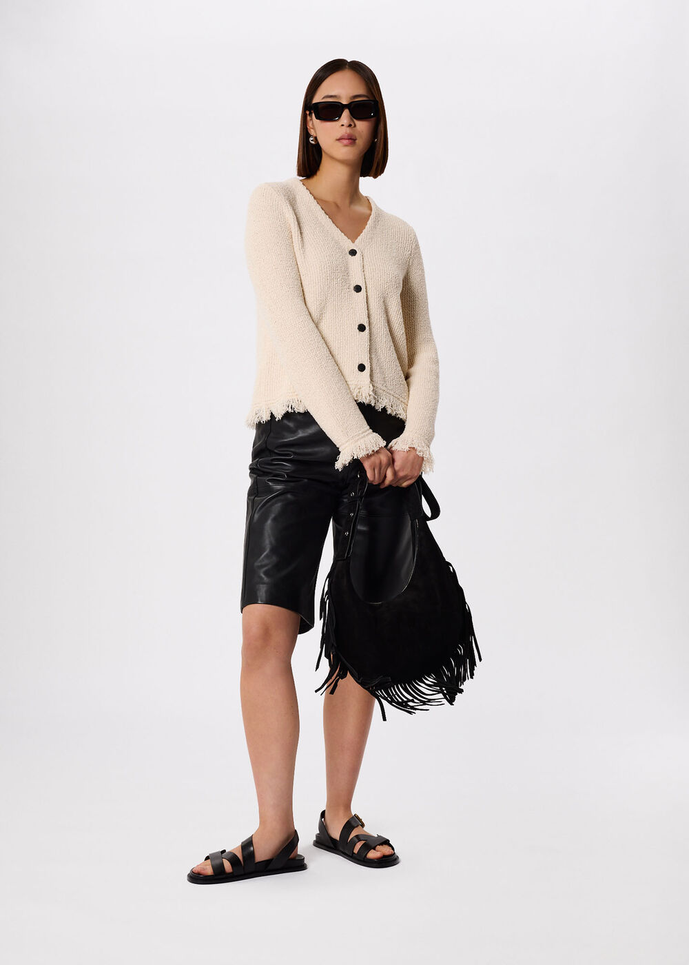 Cotton Boucle Fringe Cardigan