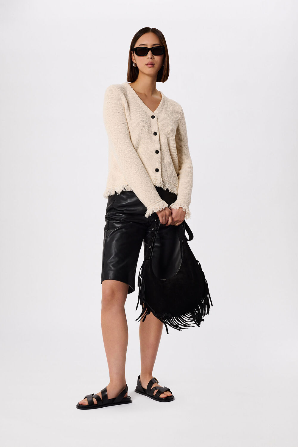 Cotton Boucle Fringe Cardigan