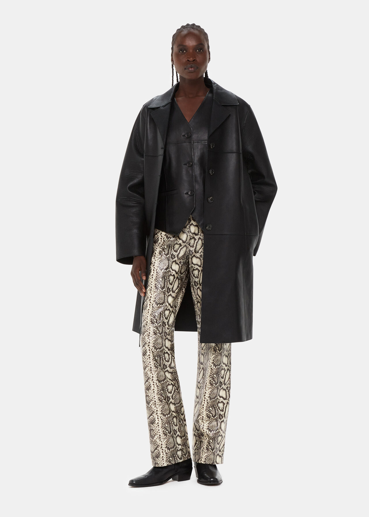 Snake Print Leather Trousers