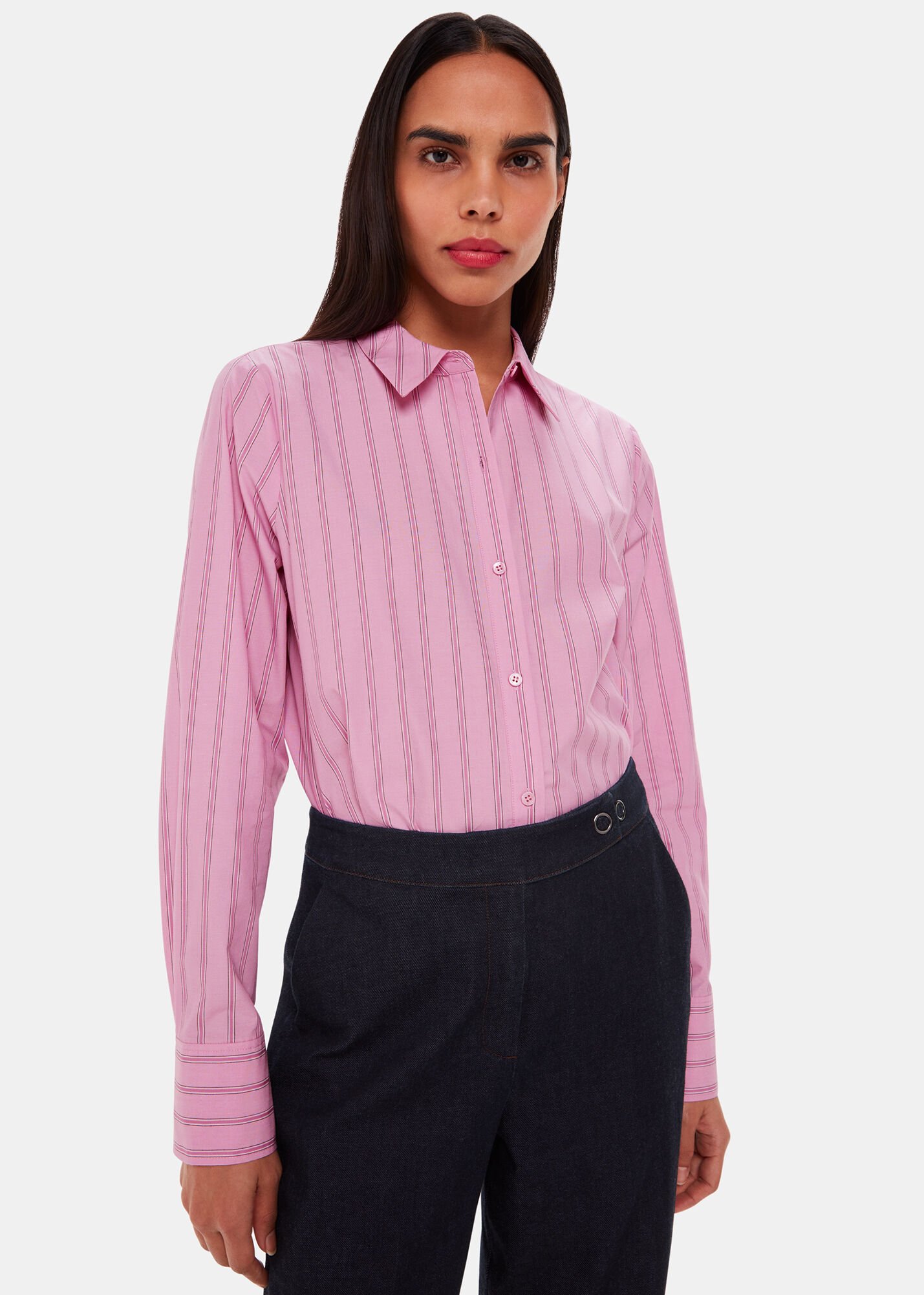 Pink/Multi Stripe Boxy Fit Shirt | WHISTLES | Whistles US |