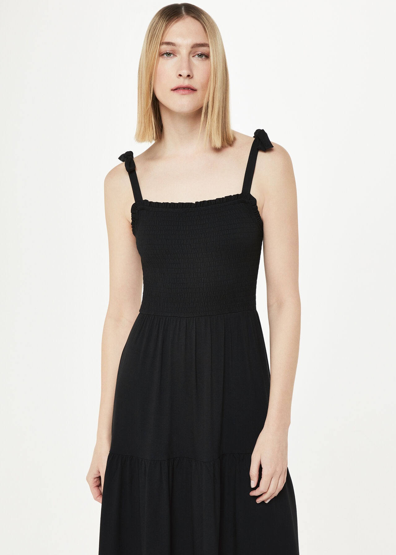 Smocked Tiered Jersey Dress