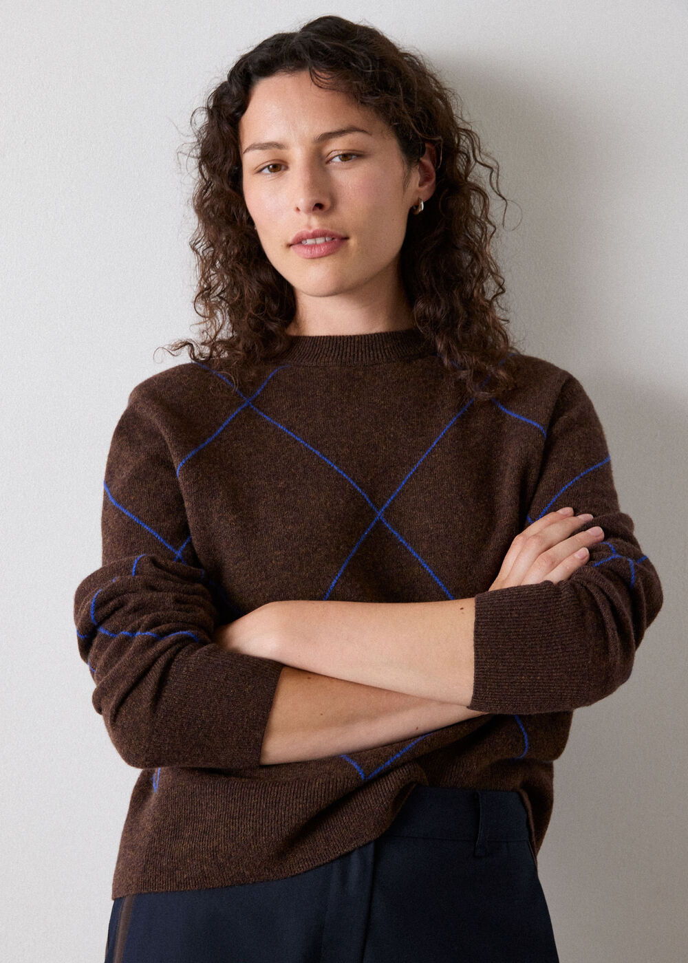 Wool Contrast Diamond Knit