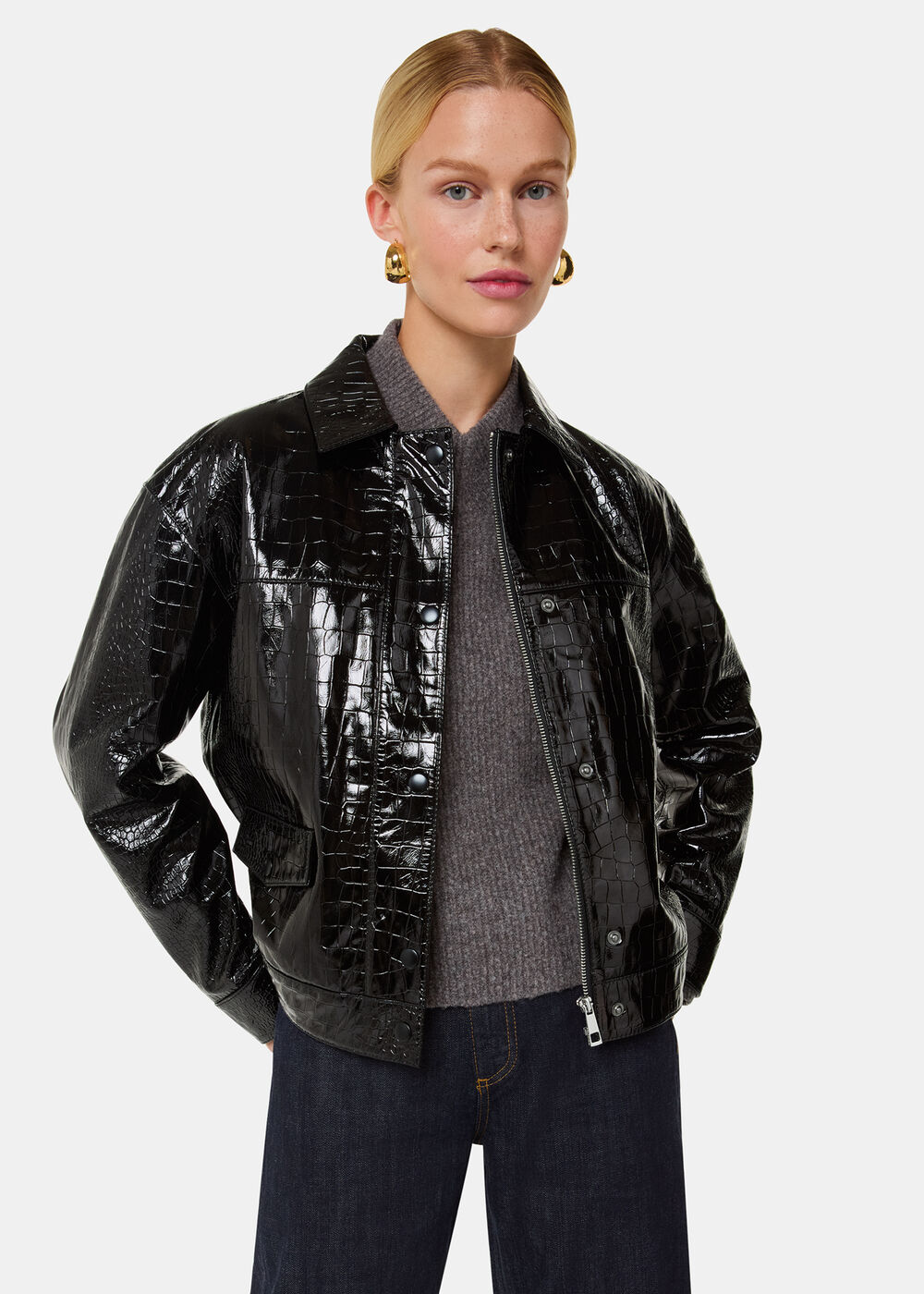 Casi Patent Leather Croc Biker
