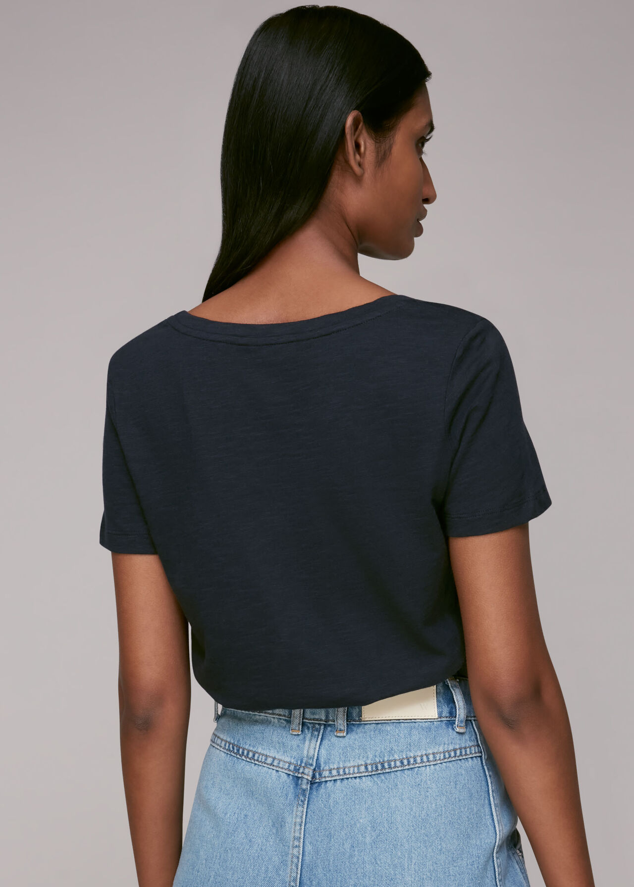 Sophie V Neck Cotton Tshirt Navy