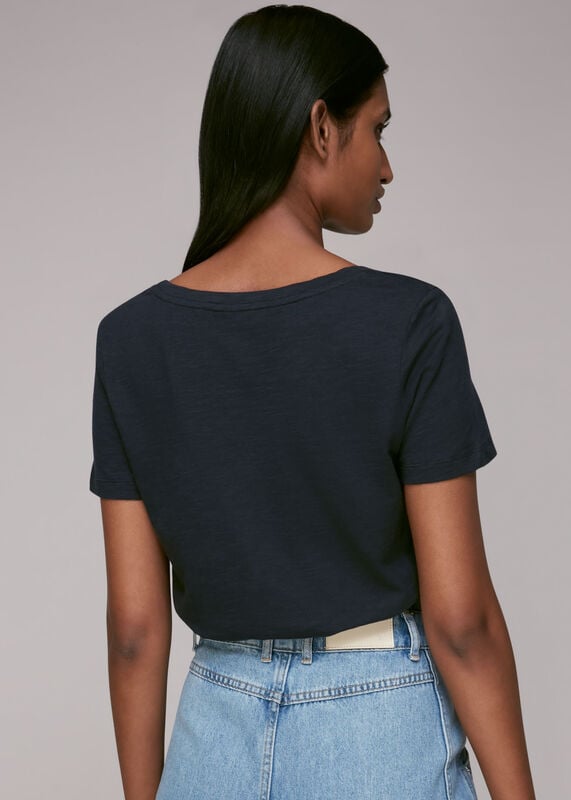 Navy Sophie V Neck Cotton Tshirt