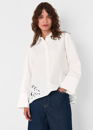 Leaf Embroidered Cotton Shirt