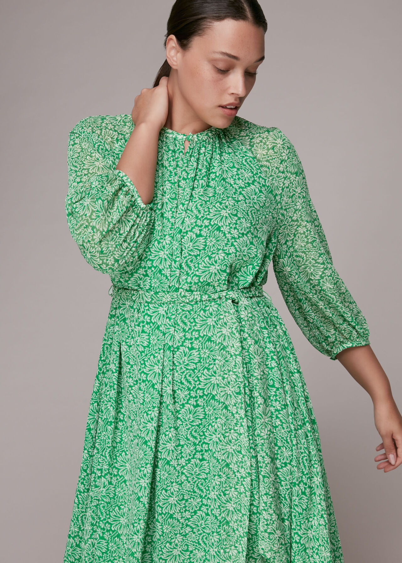 Green/Multi Indo Floral Trapeze Dress | WHISTLES