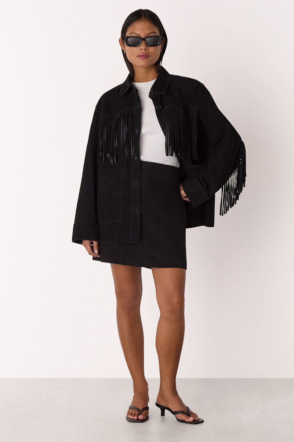Black Petite Suede A Line Mini Skirt