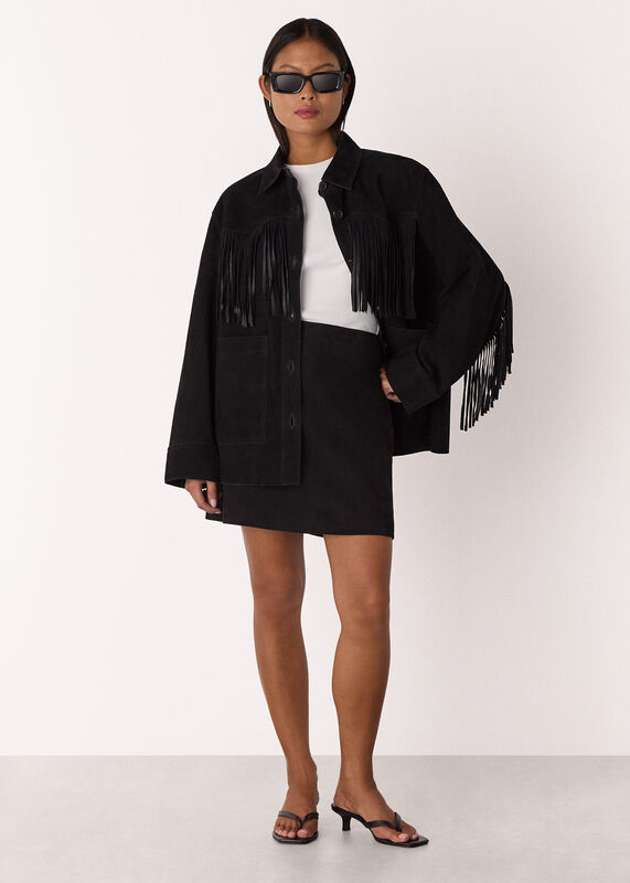 Black Petite Suede A Line Skirt