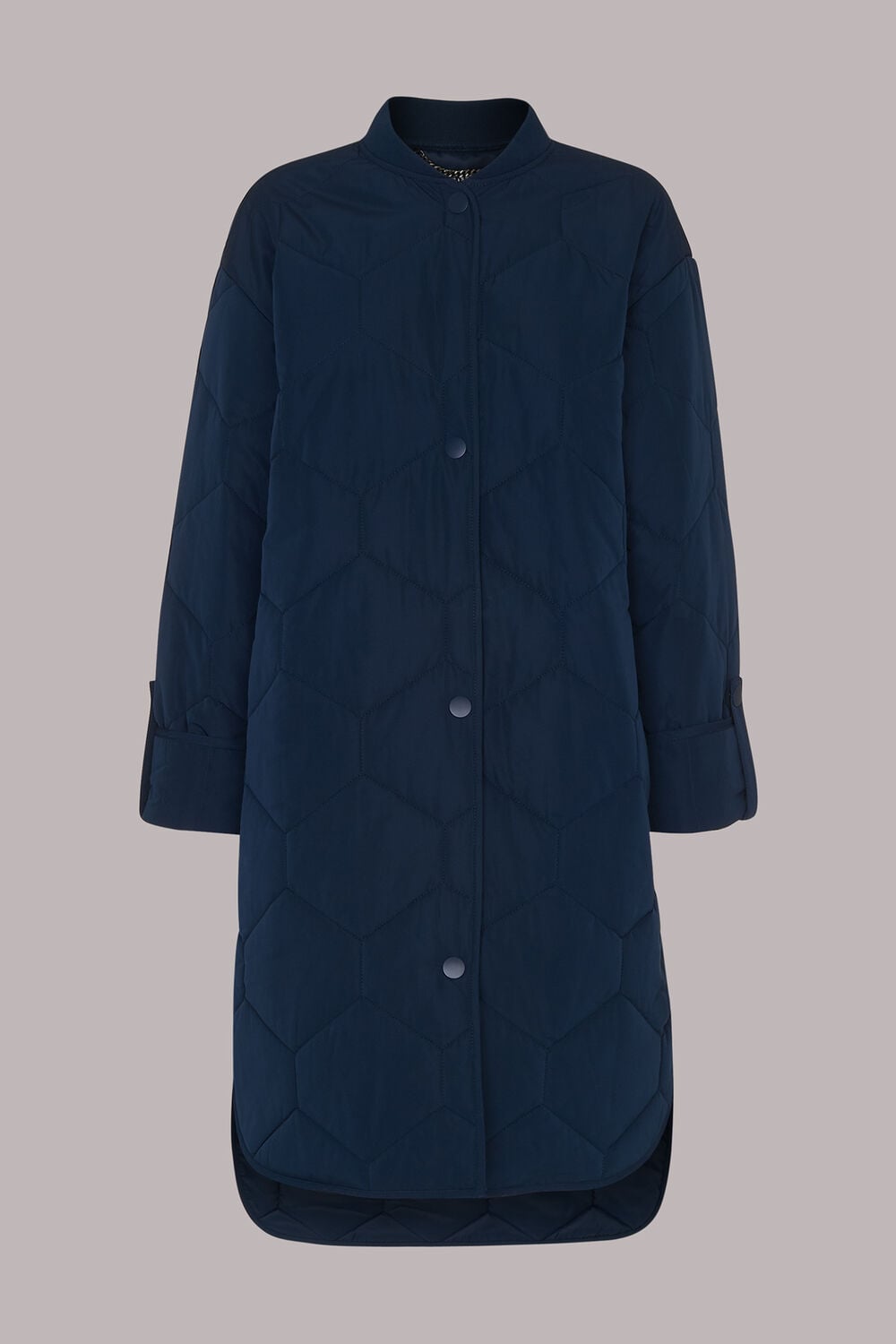 Navy Longline Quilted Coat