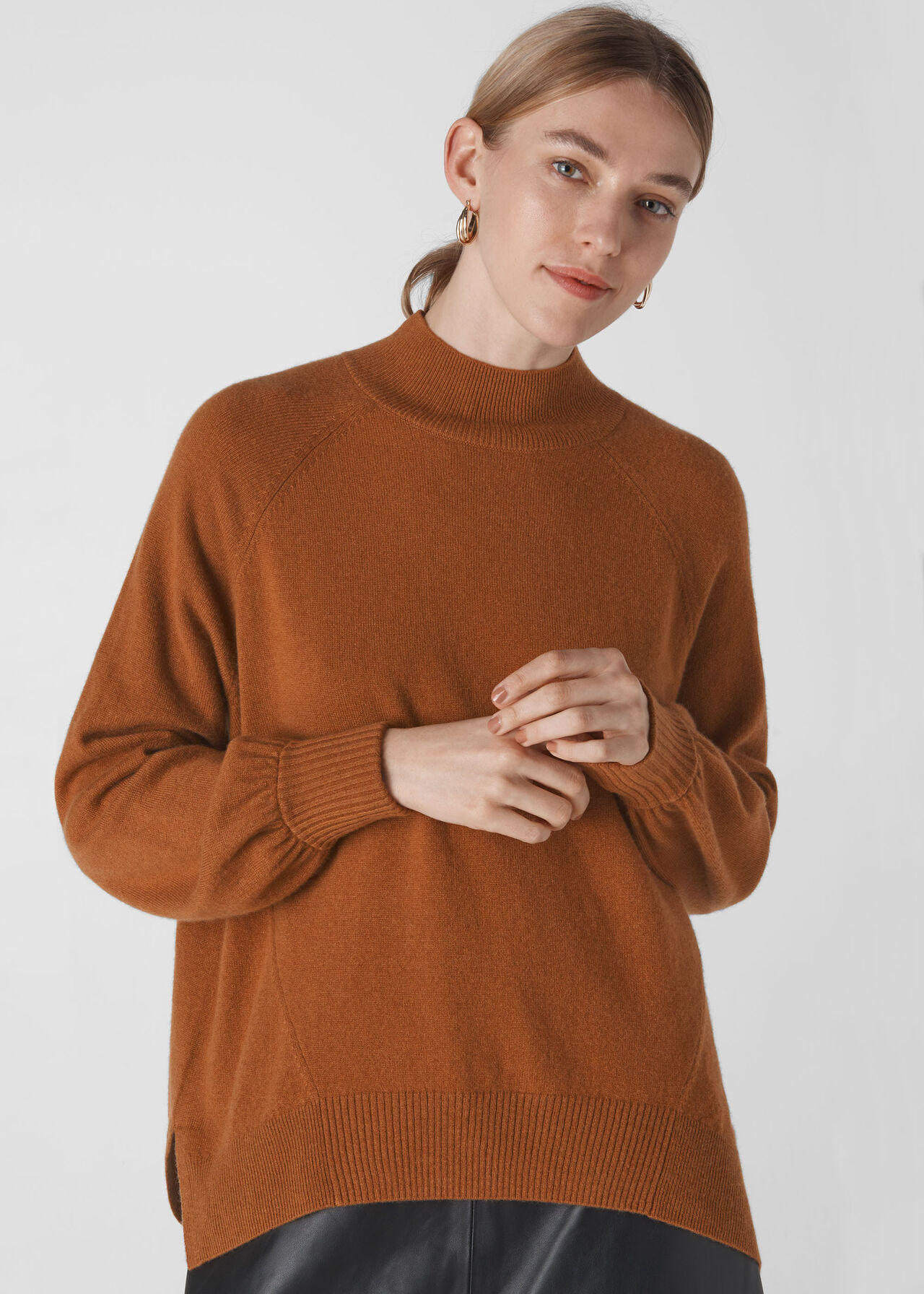 Funnel Neck Cashmere Knit Toffee