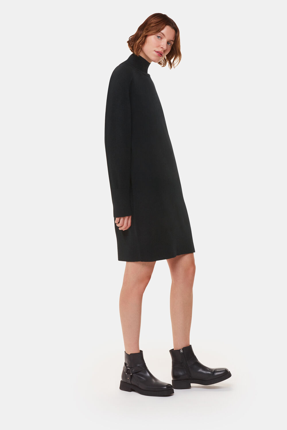 Black Cashmere Mock Neck Sweater Dress