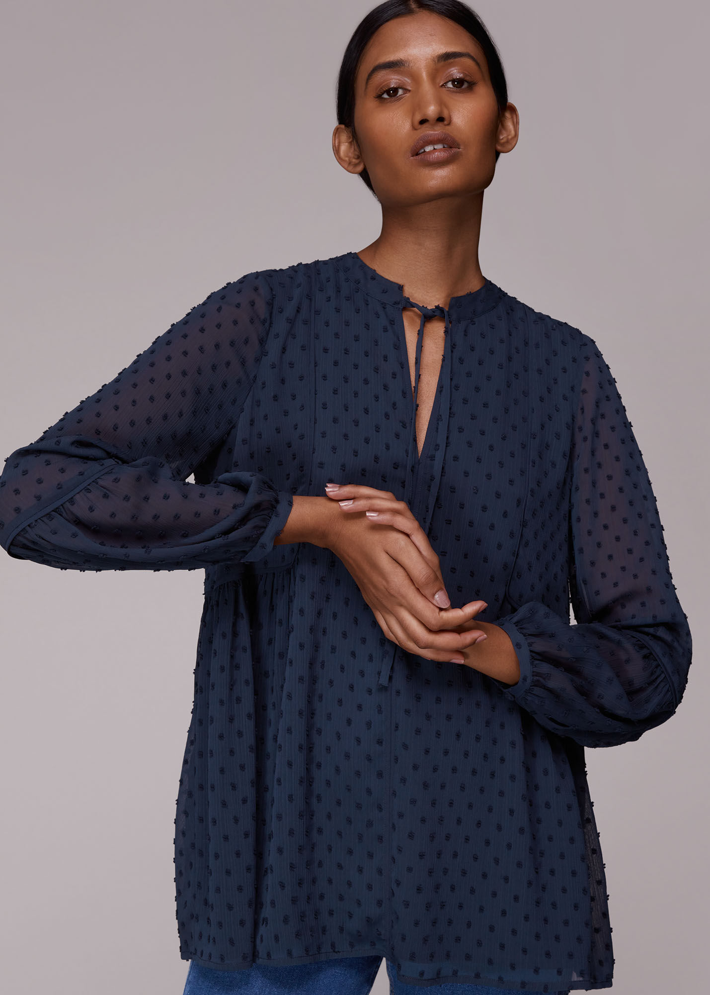 Navy Verity Dobby Blouse WHISTLES Whistles