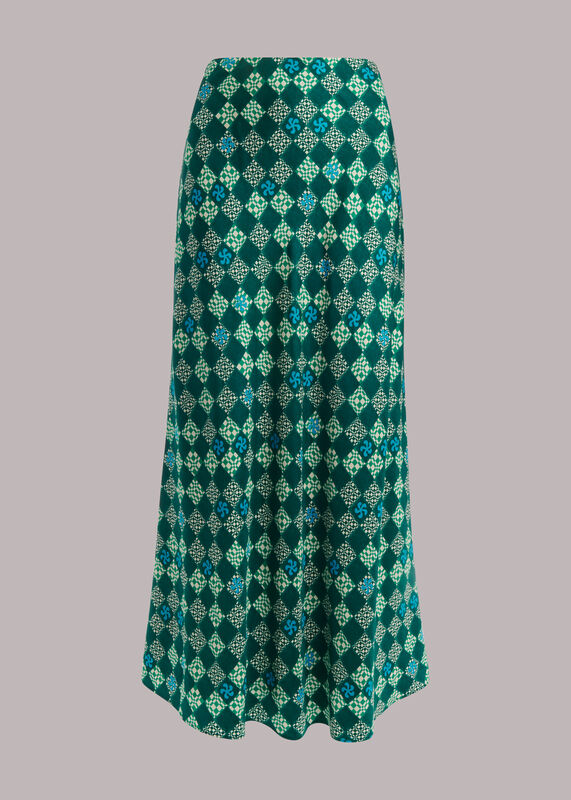 Green Silk Checkerboard Bias Skirt