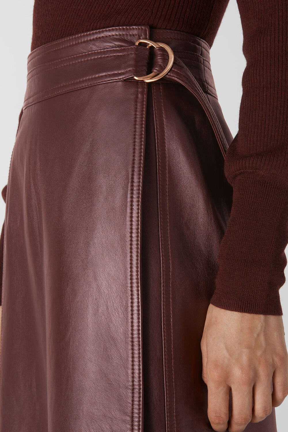 Selina Leather Wrap Skirt Burgundy