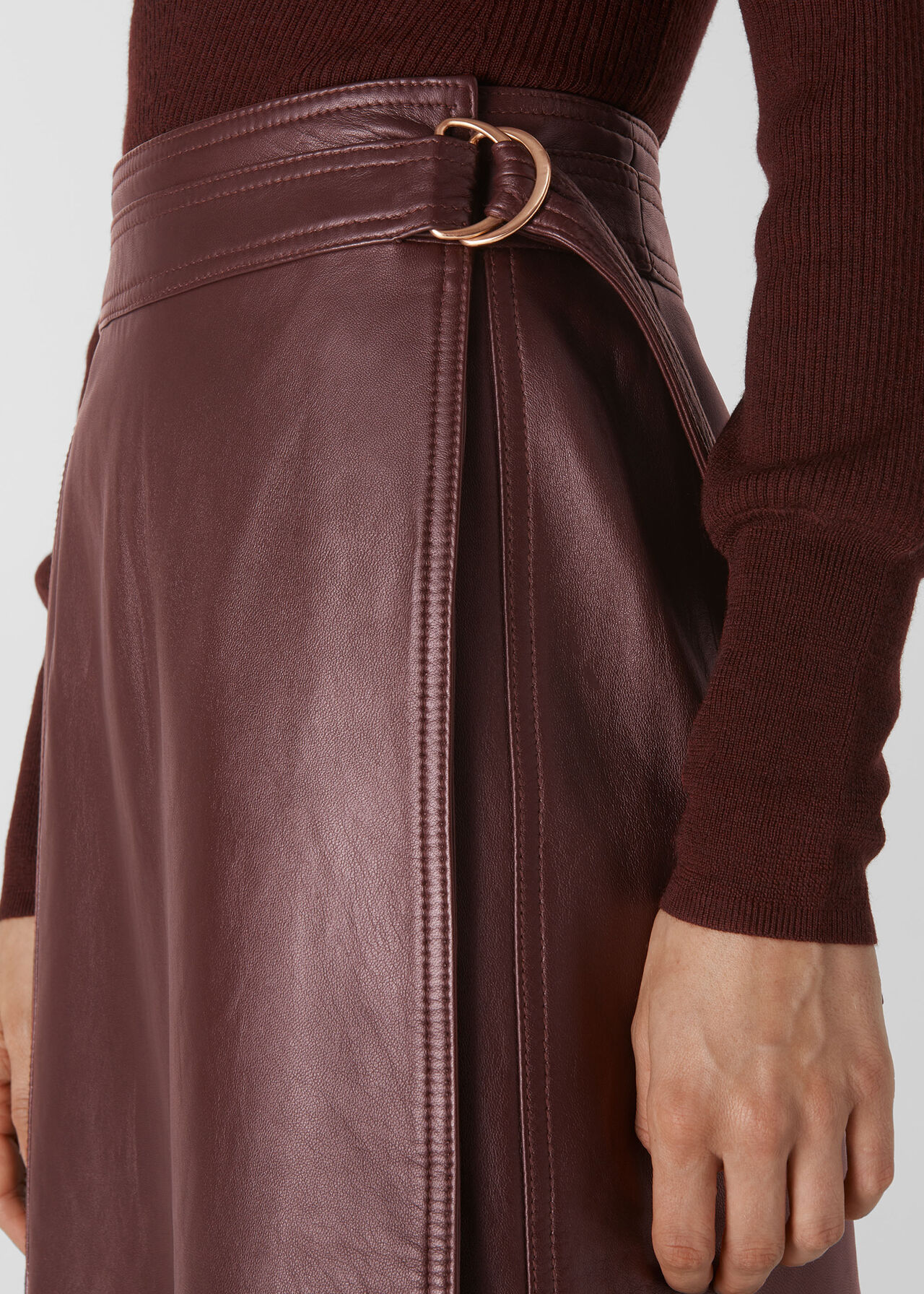 Selina Leather Wrap Skirt Burgundy