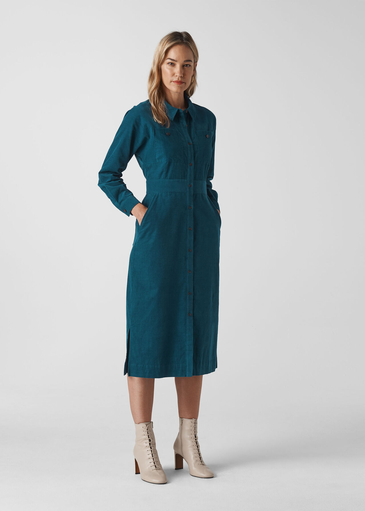 Romaine Cord Dress Teal