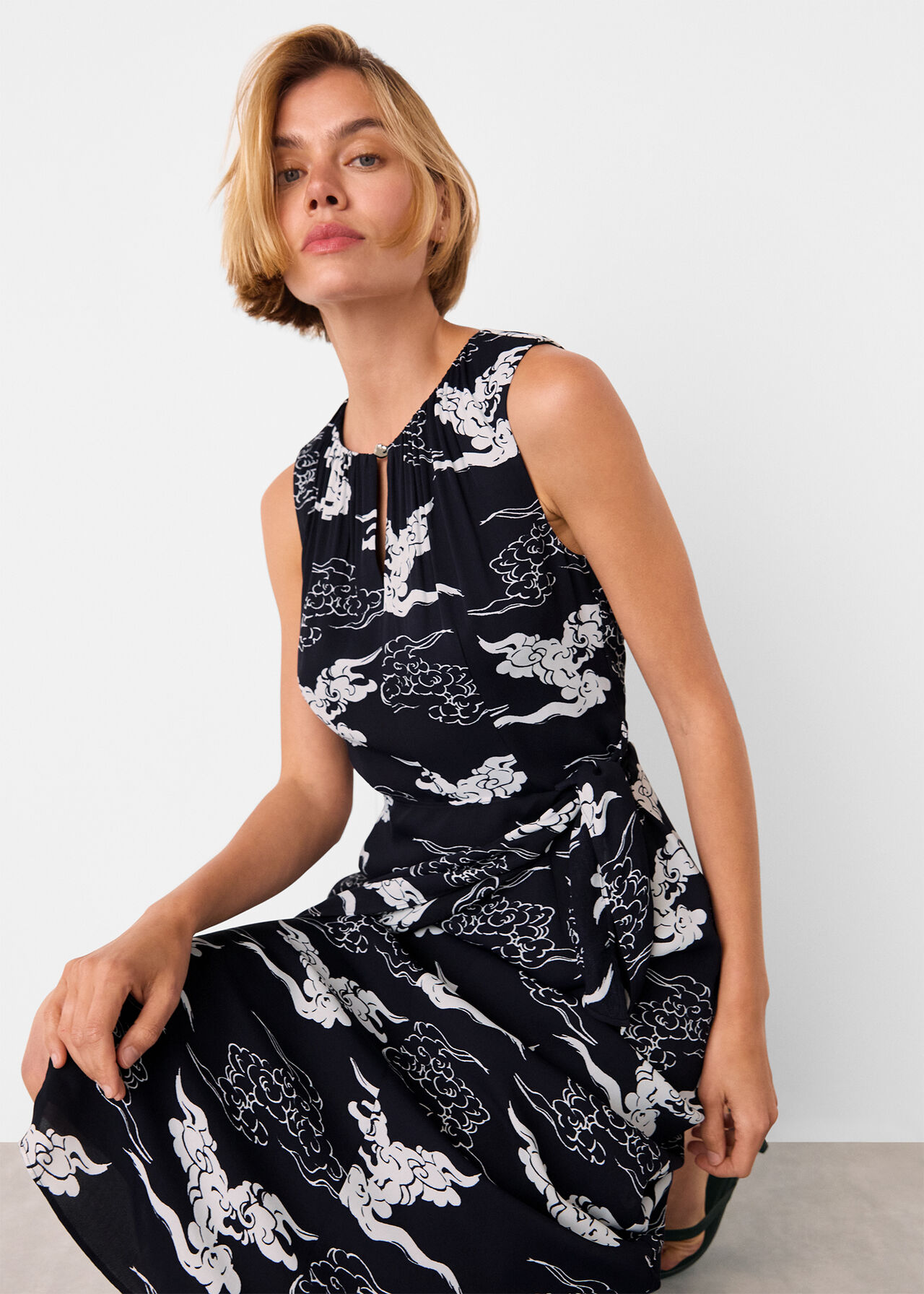 Cloud Tie Waist Midi Dress