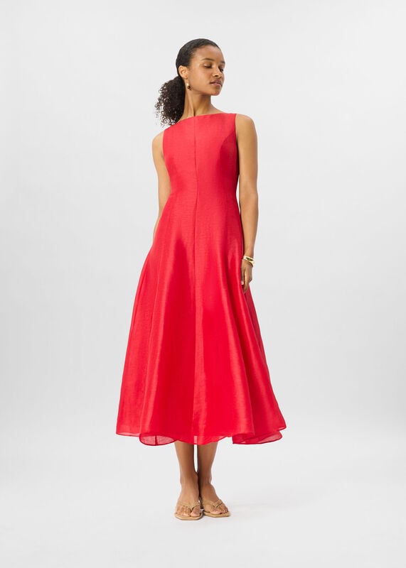 Red Open Back Silk Blend Dress