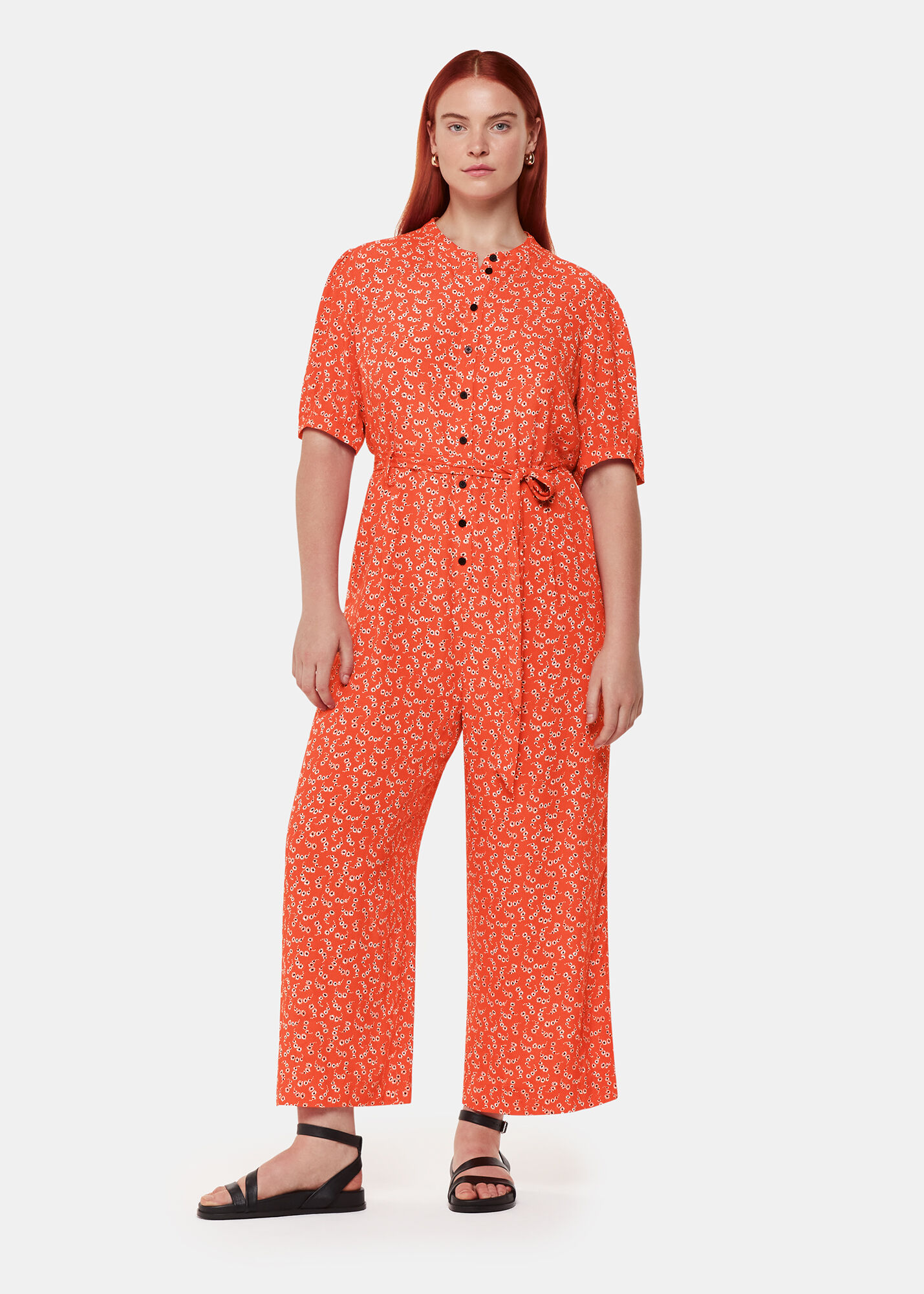 Red Multi Micro Floral Jumpsuit WHISTLES Whistles UK