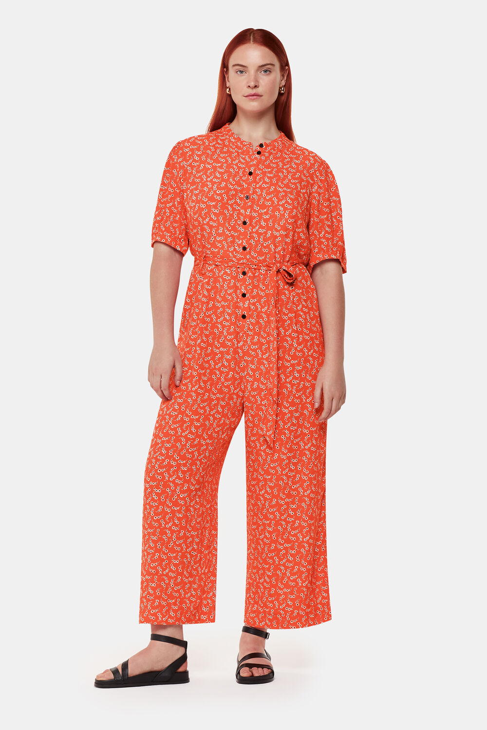 Red Micro Floral Jumpsuit