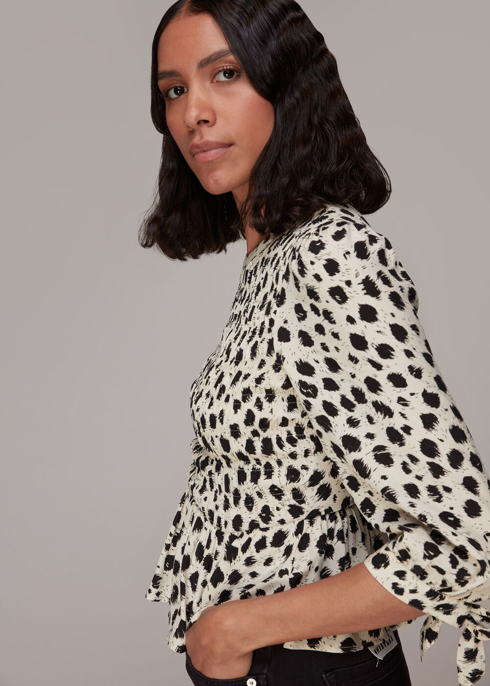 Brushed Dalmatian Shirred Top