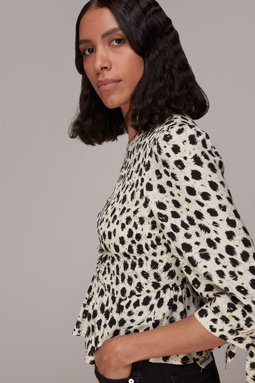Brushed Dalmatian Shirred Top