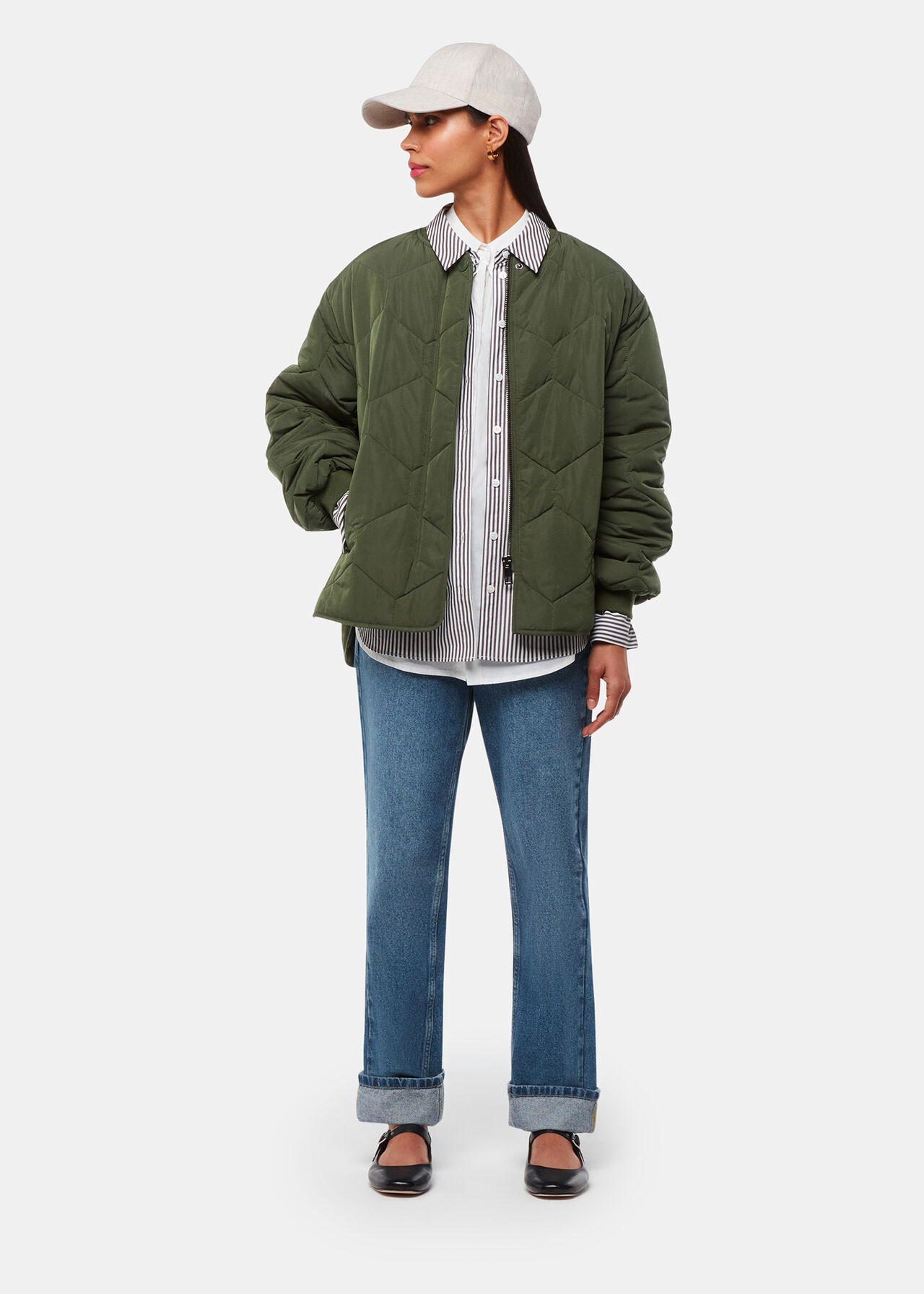 Khaki Ida Short Quilted Coat WHISTLES Whistles US