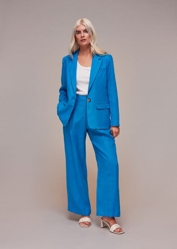 Blue Petite Leonie Linen Trouser