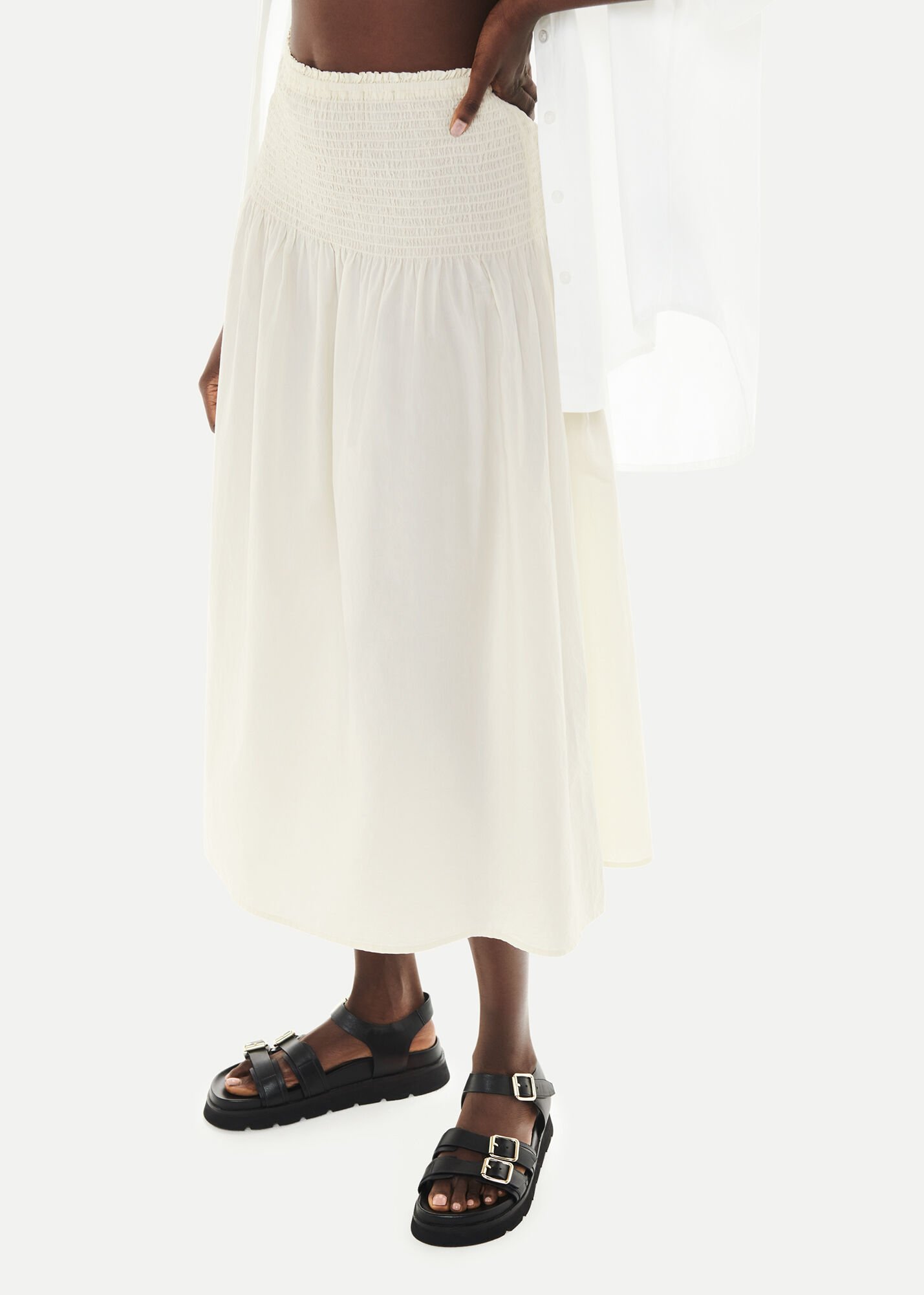 Smocked waist shop midi skirt
