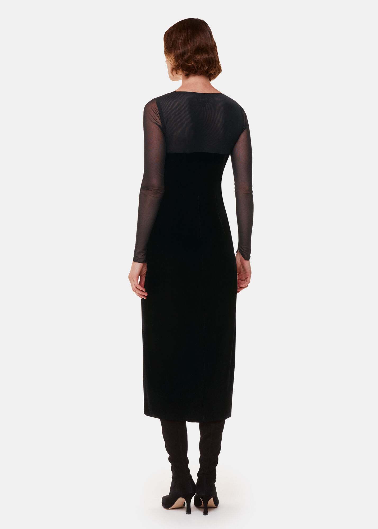 Black Mesh Sleeve Velvet Dress | WHISTLES | Whistles US |