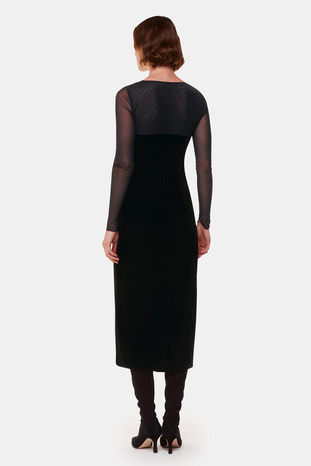 Black Mesh Sleeve Velvet Dress