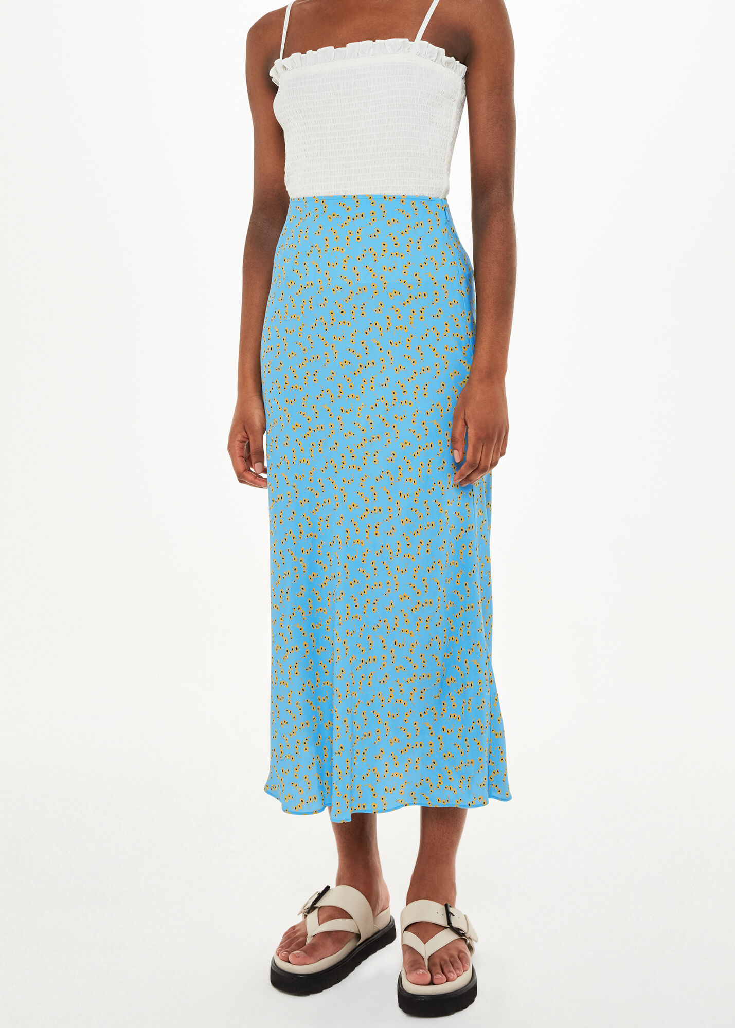 Women Blue Floral Bias Flared Skirt main image 0