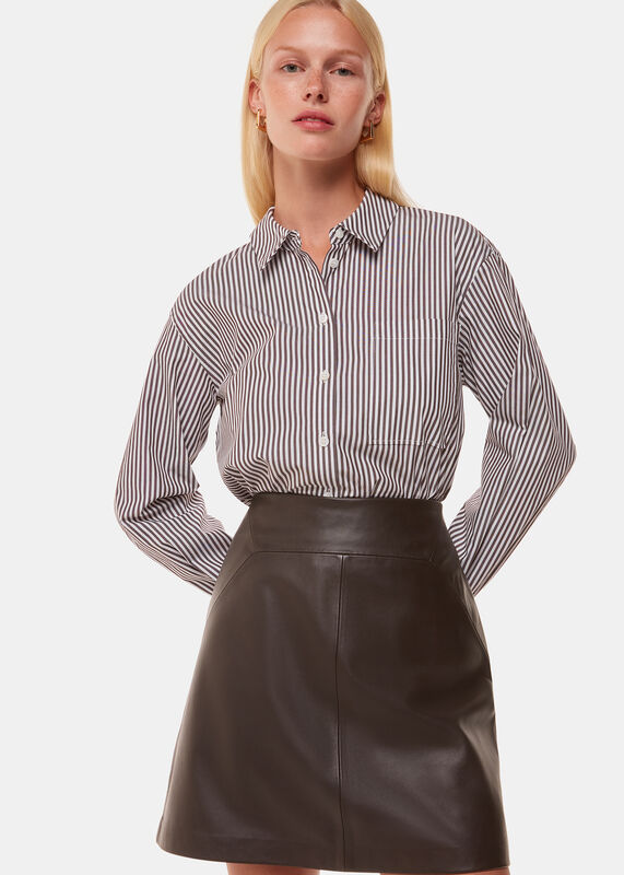 Brown Leather A line Skirt