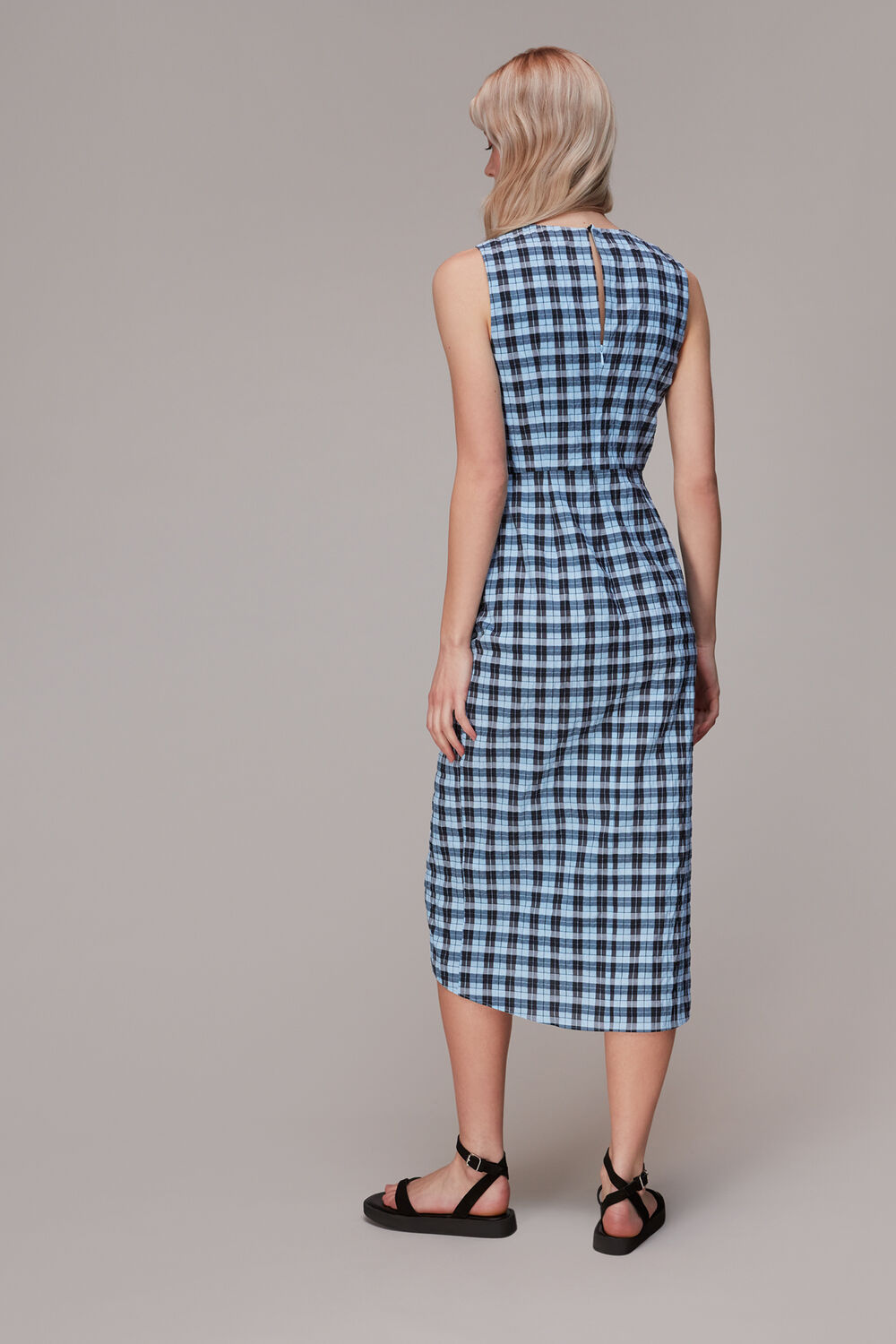 Ruched Gingham Midi Dress
