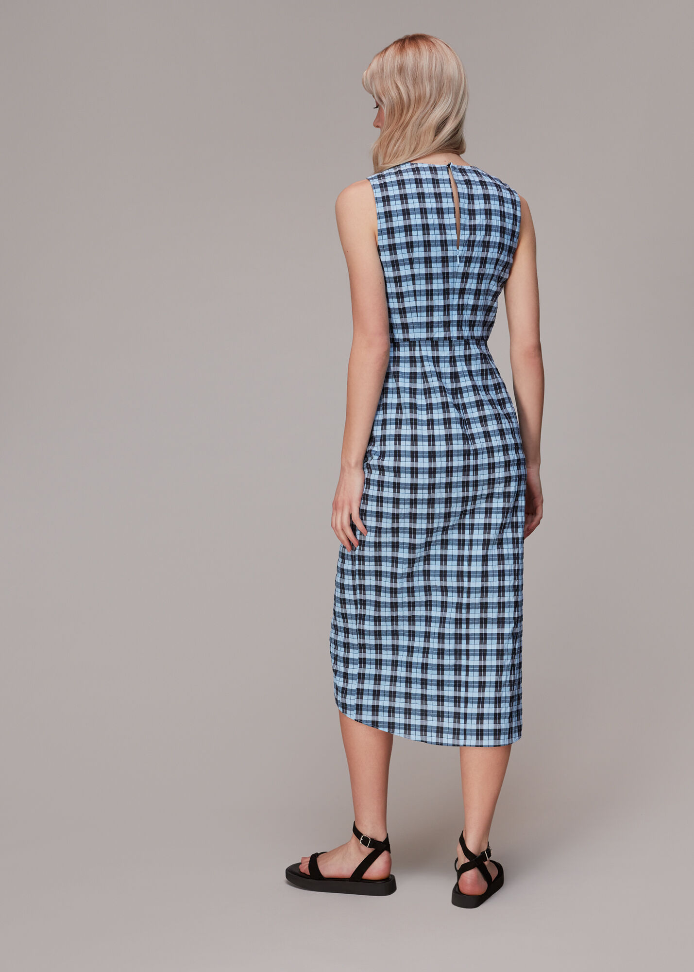 Blue/Multi Ruched Gingham Midi Dress WHISTLES