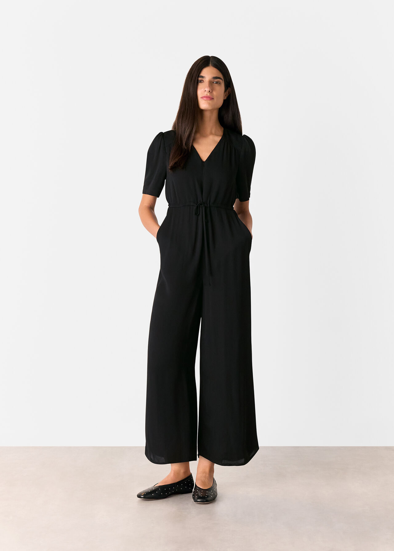 Short Sleeve Tie Jumpsuit