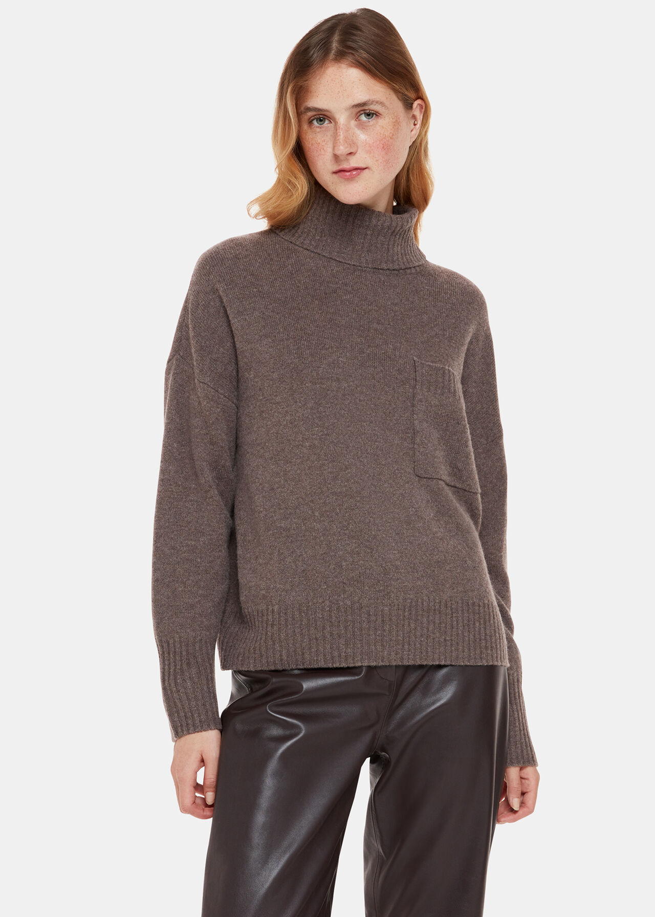 Chocolate Wool Roll Neck Pocket Sweater | WHISTLES | Whistles UK