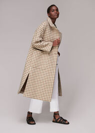 Dogstooth Funnel Neck Coat