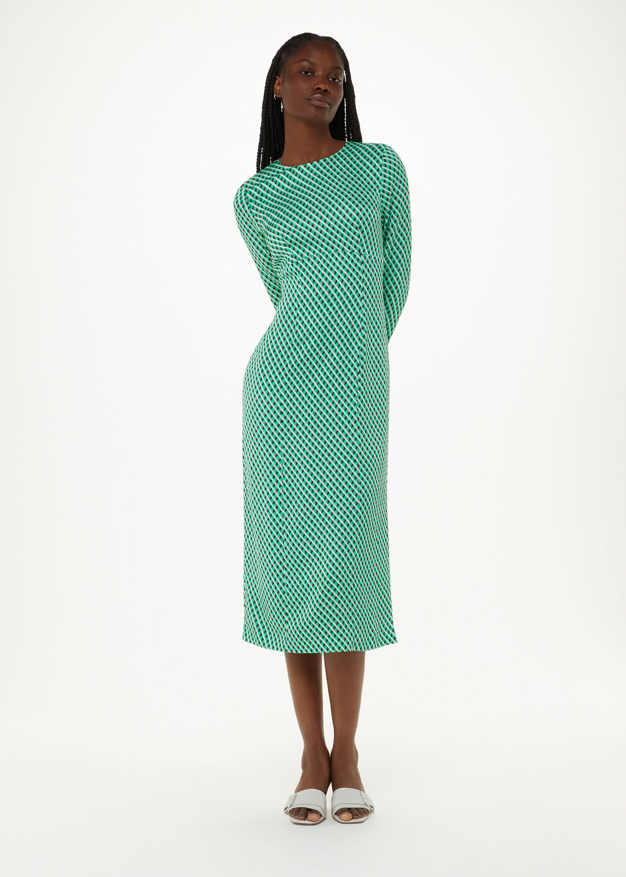 Green/Multi Crosshatch Print Minimal Dress | WHISTLES | Whistles US